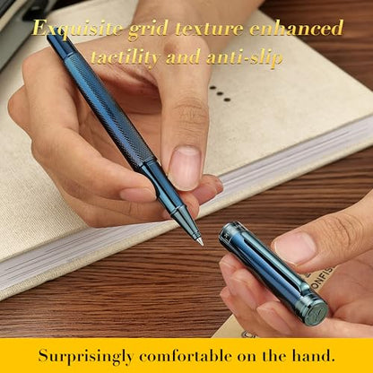 MCNTEIK Electroplated Blue Rollerball Pen, Stunning Luxury Pen with Mesh Texture Design、Schmidt Ink Refill, Nice Gift Set for Men & Women, Business, Executive, Office, Fancy, Nice Fancy Designer Pens - color: Electroplated Blue