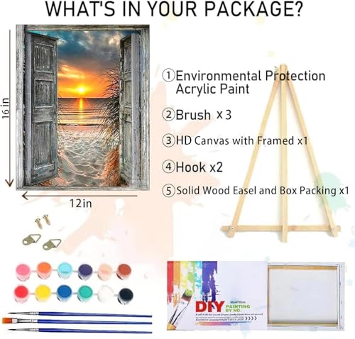 MIRCVSH Sunset Beach Paint by Numbers for Adults-Landscape Paint by Number on Canvas with Wooden Framed,DIY Acrylic Oil Painting by Number Kits for Adults Gift Home Wall Decor(12x16inch) - color: DKH030