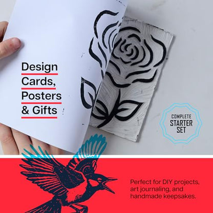 Linocut Printing Kit - Stamp Making Carving Tools - Crafts for Adults - Easter Unique Gifts - Teen Boy Gifts - Birthday Gift Ideas for Women - Hobbies DIY Kits for Adults, Boys, Girls, Women, Men