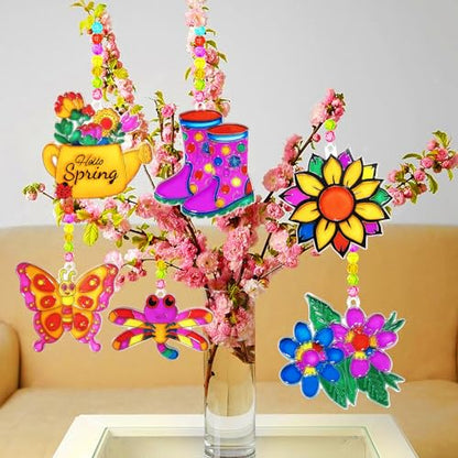 30 Set Spring Flower Butterfly Suncatcher Craft Kits, Spring Floral Crafts | Flower crafts for spring and summer, Easter parties, floral decor, butterfly themes, sunny windows, seasonal art projects - style: Flower