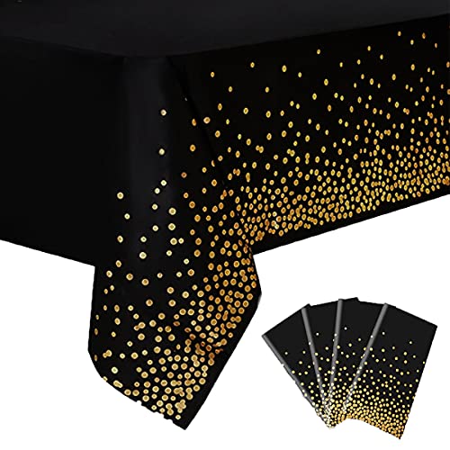 4 Pack Black and Gold Tablecloth for Rectangle Tables Gold Dot Disposable Tablecloths 54" x 108" Plastic Tablecloth Party Table Covers for Birthday Thanksgiving Christmas Wedding Outdoor BBQ Black - color: Black, size: 4 Pack