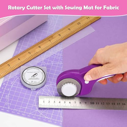 Rotary Fabric Cutter and Mat Set, Audab Self Healing Sewing Mats Shirt Cutter 45mm Rotary Cutting Wheel with Fabric Tool Blades for Cloth Crafts Quilting Scrapbooking Hobby (A4 9" x 12" Purple) - color: Purple