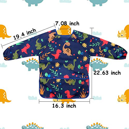 CUBACO Kids Painting Apron, 2pcs Waterproof Art Smocks For Child 3-8 Years, Kids Smocks for Painting Aprons with Long Sleeve - color: Dinosaur