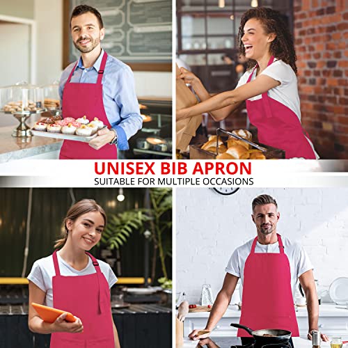 Utopia Kitchen 2 Pack Bib Apron, Adjustable with 2 Pockets, Water and Oil Resistant, Cooking Kitchen Chef Apron for Women Men - color: Pink