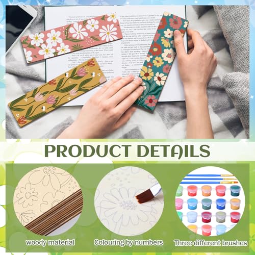 Kosiz 12 Pcs Butterfly Flowers Paint by Number Kit for Adult Wood Bookmark | Mini Paint by Numbers Kit, Painting Decor, Tassels Blank Bookmarks, for Small DIY Craft Book Lovers Gift 7x2 '' - style: Butterfly Flowers Theme
