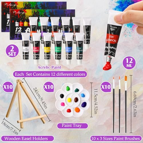 Ctosree 72 Pcs Vivid Sunset Paint and Sip Kit for Adults 8'' x 10'' Pre Drawn Canvas for Painting DIY Pre Printed Canvas for Party Favor Acrylic Painting Kit Wood Easel Brushes Date Night Bulk - style: Vivid Sunset