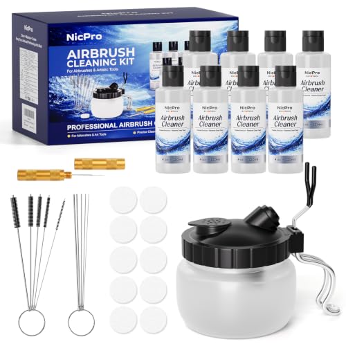 Nicpro Airbrush Cleaning Kit, 8 x 4 fl oz Airbrush Cleaner | with Glass Cleaning Pot, Easily Cleans Water-Based & Acrylic Paints for Airbrushes and Artistic Tools - size: 32 fl oz