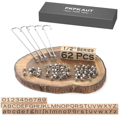 62Pcs 1/2" Custom Branding Iron for Wood, Leather Branding Stamp | Mini Wood Branding Iron on Letters Personalized, Number/Alphabet/Leather Burning Stamps Woodworking Kit for Hats, Steak, Food - size: 62PCS 1/2" Number/Uppercase&Lowercase Letters Set