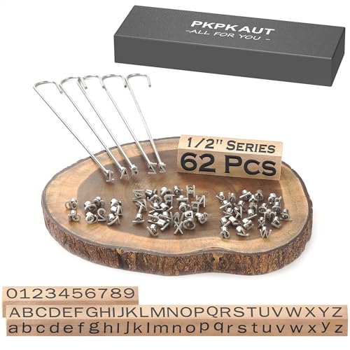 62Pcs 1/2" Custom Branding Iron for Wood, Leather Branding Stamp | Mini Wood Branding Iron on Letters Personalized, Number/Alphabet/Leather Burning Stamps Woodworking Kit for Hats, Steak, Food - size: 62PCS 1/2" Number/Uppercase&Lowercase Letters Set