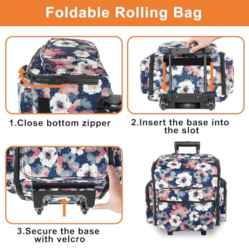 YOREPEK Large Rolling Craft Bag Wheels, Briefcase Gift for Crafter Teacher | Roller Scrapbook Tote, Water Resistant Scrapbooking Rolling Briefcase for Scrap Book Stickers Supplies and Tools, Floral
