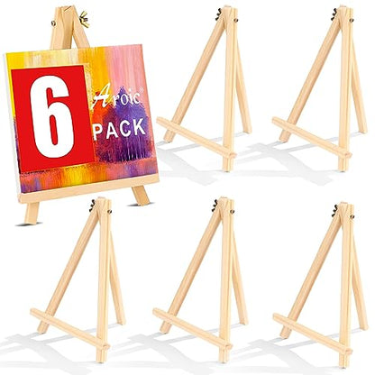 AROIC 9 inch Easel for Painting, 6 Pack Wooden Easel Stand for Sign | Tabletop Easels for Painting Canvases, Small Art Easel Canvas Stand Photo Display Tripod Holder for Kids Adults - style: 6 Pack