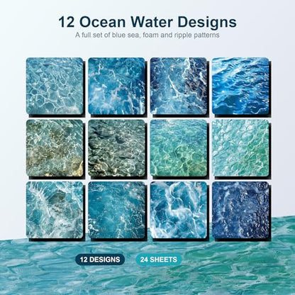 Scrapbook Paper Pad & Scrapbooking Supplies - Oceanic Water Ripple Aesthetic, Double Sided Junk Journal Kit, 160gsm Craft Paper for Photo Albums, Picture Art Collage, 6x6 Inch - color: Oceanic