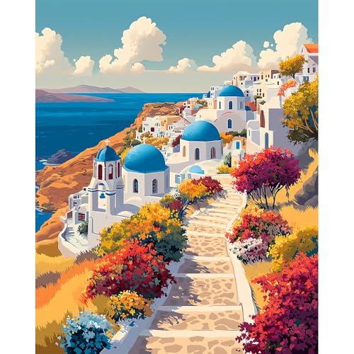 Natuyalo Paint by Numbers Kit for Adults Beginner European Town Acrylic Painting Kit Adult Paint by Number Kits on Canvas DIY Painting by Numbers Home Wall Decor 16x20 inch - color: Color-05