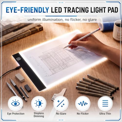 Ropoloogy 6 Pack A4 Rechargeable Tracing Light Box Diamond Art Painting Drawing LED Light Pad with USB Powered and Adjustable Brightness Art Tracer Board for Sketching Animation Stenciling