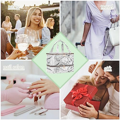 FCQQYWZ Nail Polish Organizer Hold 40+ Bottles Nail Polish & Nail Lamp, Nail Polish Storage Case Double-Layer Nail Polish Bag Nail Polish Holder with Sturdy Handle (WHITE) - color: White-40Bottles