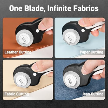 Teslong 45mm Rotary Cutter for Fabric, Extra 8pcs Replacement Blades | Ergonomic Handle Fabric Cutter Wheel with Safety Lock for Fabric, Leather, Crafting, Sewing, Quilting, Left & Right Hand