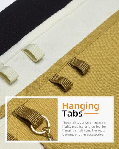 Canvas Work Waist Apron with 3 Pocket - color: 1 Pack Beige Cotton Apron