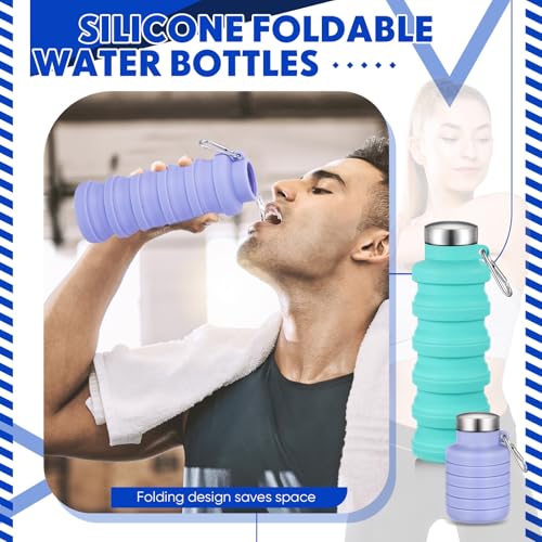 Baderke 2 Pcs Collapsible Water Bottles 17oz Silicone Travel Foldable Portable Water Bottle with Buckle Silicone Lightweight Reusable Leakproof for Camping Hiking Cycling Sport(Green, Purple) - color: Green, Purple
