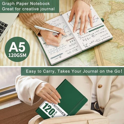 AHGXG Graph Paper Notebook, 120 GSM Paper, 160 Pages, A5 (5.7'' X 8.3'') - color: Dark Green, style: A5-Grid-120G