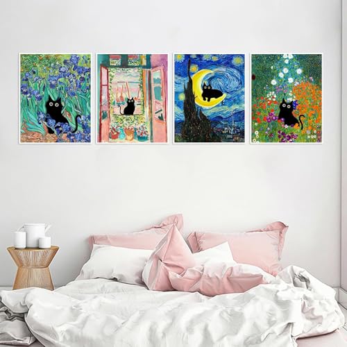 4 Pack Black Cat Diamond Art Kits for Adults Diamond Painting Kit Beginner - color: DP03153, size: Round Drill