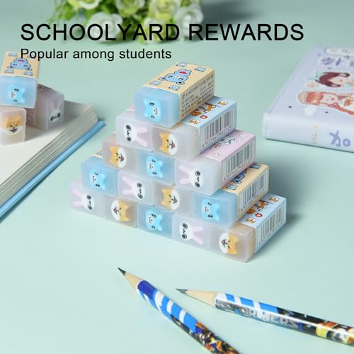 HILAZA 18Pcs Cute Animal Erasers for Kids Bulk, Kawaii Fun Pencil Jelly Erasers for School Classroom Supplies Prize Gifts Party Favors - style: ANIMAL