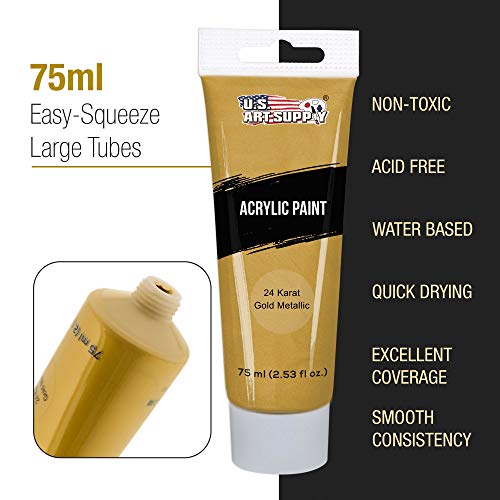 U.S. Art Supply Professional Metallic Acrylic Paint Set - 12 Rich Metallic Colors, 75ml Tubes - Craft Paint for Canvas, Wood, Rock, Model Painting