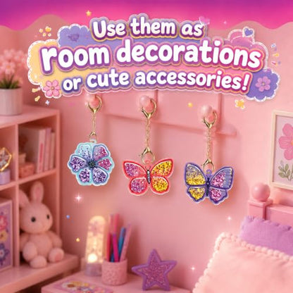 DIY Glitter Craft Kit with Keychains - Mess-Free Arts and Crafts for Kids Ages 4-8, Fun Shake-It Activity, Creative Travel Toys, Party Favors & Birthday Gifts for Girls 4-9 - color: Purple