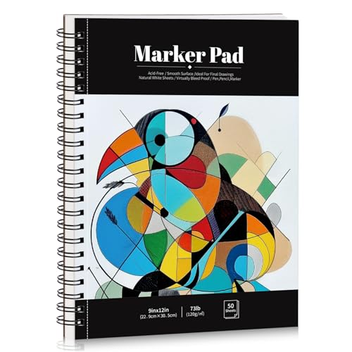 9 × 12 in Marker Paper Pad, 50 Sheets, Spiral Bound, 120gsm | Bleed-Resistant Acid-Free Paper, Smooth for Alcohol Markers, Pencils & Acrylics, Easy-Tear Pages, Lays Flat for Drawing - color: Classic, size: 9×12 inch (50 Sheets )