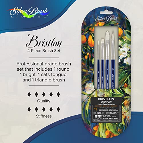 Silver Brush Limited BR-1906S 4pc Short Handle Bristlon Brush Fine Detail Set for Acrylic and Oil Paintings | Round, Bright, Cats Tongue, Medium Triangle, Short Handle, Stiff Fine Point Synthetic Bristle, Lightly Textured Strokes - color: Foundation Set,