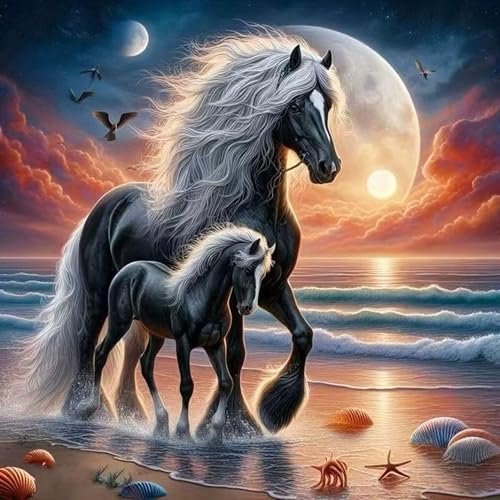 5D Diamond Painting Kits for Adults Beginners,Animal Horse Diamond Art Kits,DIY Diamond Gem Painting with Gem Art for Adults,Home Wall Decor 13.77 X 13.77Inch - color: GM8842