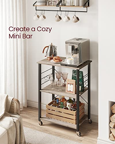 VASAGLE Kitchen Shelf on Wheels, 23.6 Inches Serving Cart with 3 Shelves - color: Heather Greige + Ink Black, size: 23.6"W x 35"H, style: Shelf
