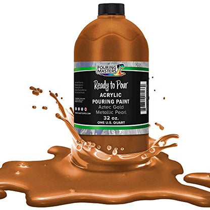 Pouring Masters Aztec Gold Metallic Pearl Ready to Pour Acrylic Pouring Paint - Premium 32-Ounce Pre-Mixed Fluid Acrylic Paint - Fluid Art Supplies for Canvas, Wood, Paper, Tile & Rocks | Ready to Pour, Premium Pre-Mixed Fluid Acrylic Paint - Fluid Art Su