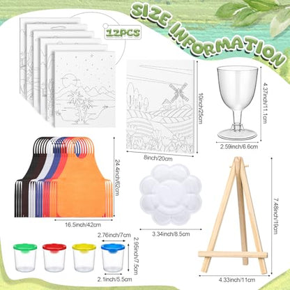 Sherr 96 Pcs 12 Sets Pre Drawn Canvas Kit for Painting Craft Sip and Paint Kit for Adults Pre Printed Canvas Painting Favor for DIY Birthday Gifts Adult's Date Party, 8 x 10 Inches(Landscape) - style: Landscape