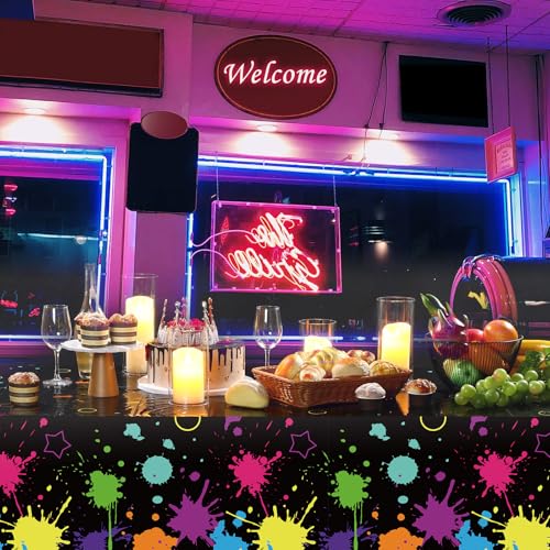 Tatuo 2 Pcs Neon Glow Party Table Cloths 108x54 Inch Disposable