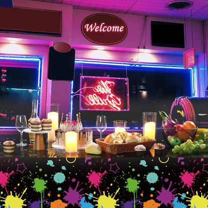 Tatuo 2 Pcs Neon Glow Party Table Cloths 108x54 Inch Disposable