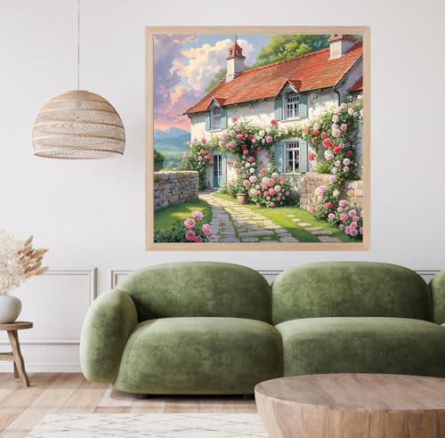 Flower House Diamond Painting Kits for Adults, 5D Diamond Art Painting by Numbers Kits, DIY House Diamond Dots Art Kits, Full Round Drill Diamond Art Kits for Adults for Home Wall Decor, 14x14 inch - color: Flower House