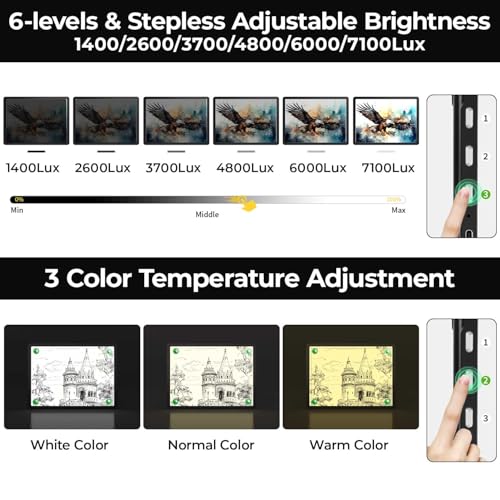 Zocelight Rechargeable A4 Light Pad with Built-in Stand & Bag,Super Bright Magnetic Light Box For Tracing,Wireless Diamond Art Light Board with Side Buttons, Light Table for Diamond Painting,Sketching - size: A4 with Stand & Bag