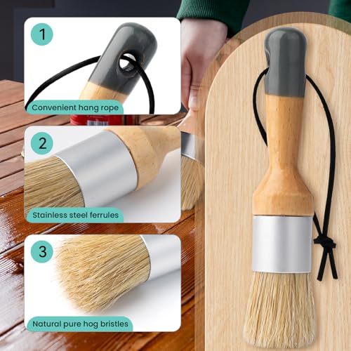 Mister Rui Chalk Wax Paint Brush, 3pcs, Chalk Paint Brushes for Furniture | Small Round Stencil Brushes for Wood, Beeswax, Acrylic Paint, Antique wax, Milk Paint- Natural Bristles, No Shedding - size: 3PCS, Small