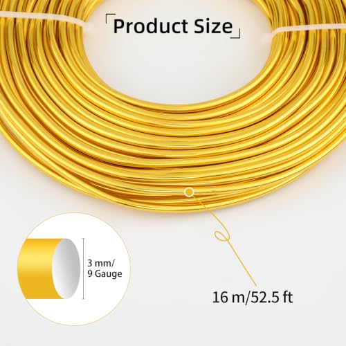 9 Gauge Aluminum Craft Wire, 52.5FT Bendable Armature Wire for Sculpting, Jewelry Making, DIY Crafting, Doll Making, Modelling, Bonsai Training(Gold) - color: Gold