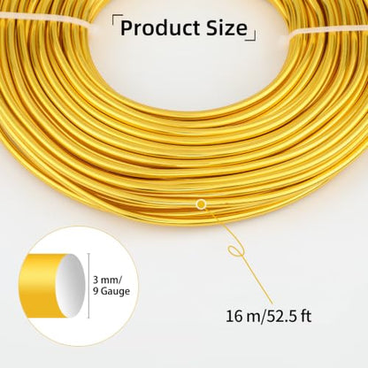 9 Gauge Aluminum Craft Wire, 52.5FT Bendable Armature Wire for Sculpting, Jewelry Making, DIY Crafting, Doll Making, Modelling, Bonsai Training(Gold) - color: Gold