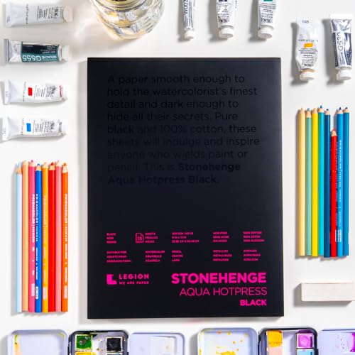 Stonehenge Aqua Black Medium Weight Pad, 140lb, Hotpress, 10 x 14 Inches, 15 Sheets for Wet and Dry Media - size: 10x14