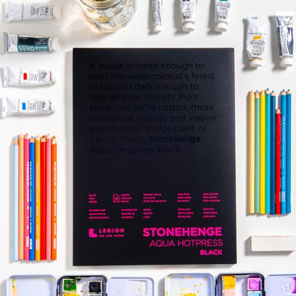 Stonehenge Aqua Black Medium Weight Pad, 140lb, Hotpress, 10 x 14 Inches, 15 Sheets for Wet and Dry Media - size: 10x14