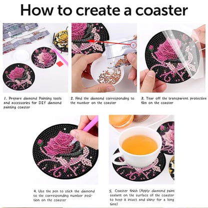 Mrnsiet 8PCS Diamond Art Coasters with Holder, DIY Flowers Diamond Painting Coasters Kits for Adults, Non Slip Rose Florwers Mosaic Dot Painting Coaster Gift Set for Beginners 4x4 Inch - color: BDWY310-US