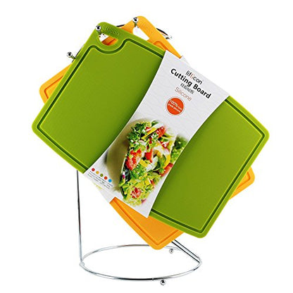 Liflicon Thick Cutting Boards for Kitchen Silicone Chopping Board Set of 2 Mid 12.6'' x 9.1”,Mini 9.1”x7.1” Non-slip Deep Drip Juice Groove Easy Grip Handle,Dishwasher Safe-Green - color: Green, size: 9.1"L x 7.1"W & 12.6"L x 9.1"W