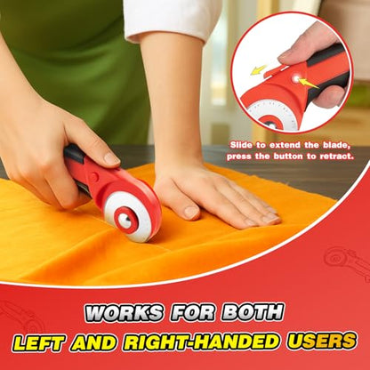 DIYSELF Fabric Rotary Cutter, 45mm Rolling Cutter for Sewing with 5 Blades | Quick Blade Change, Wheel Cutter Sewing Tool for Fabric and Leather, Fabric Cutter Rotary Tool for Quilting and Crafts - color: Red
