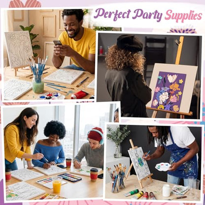 Sherr 285 Pcs 30 Sets Sip and Paint Kit for Adults,Floral | Pre Drawn Canvas to Paint for Adults, Acrylic Paints, Brushes, Easels, Date Night, Birthday Party Gifts - style: Colorful Flower