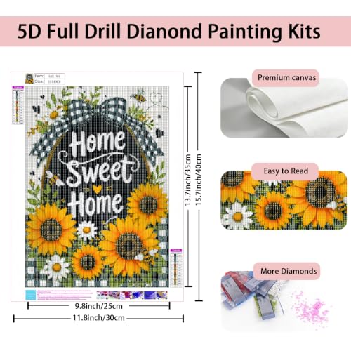 Diamond Painting Kit for Adults,5D Full Drill Sweet Home Theme Diamond Art | DIY Sunflower Farmhouse Paint by Diamonds Dot Gem Art for beginners,Home Wall Decor 12x16Inch - color: KM1194-1