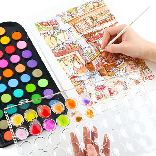 TRANSON 48 Colors Watercolor Paint Set with 4pcs Paint Brushes and 1pcs Water Brush Pen for Adults, Beginners and Artists