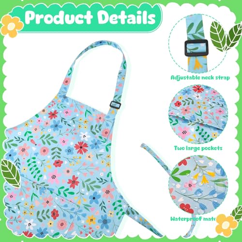 2 Pack Kids Apron, Cute Cooking Aprons, Waterproof Art Apron with Pockets, Toddler Painting Artist Apron Adjustable - color: Wildflowers and Daisies, size: 40*50cm