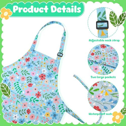 2 Pack Kids Apron, Cute Cooking Aprons, Waterproof Art Apron with Pockets, Toddler Painting Artist Apron Adjustable - color: Wildflowers and Daisies, size: 40*50cm